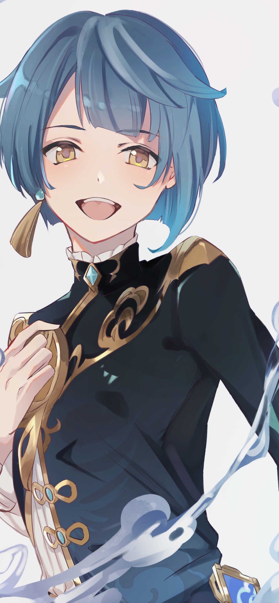 黒い制服を着た笑顔の行秋（ゆくあき） / 原神の1170 x 2532 / スマホ壁紙