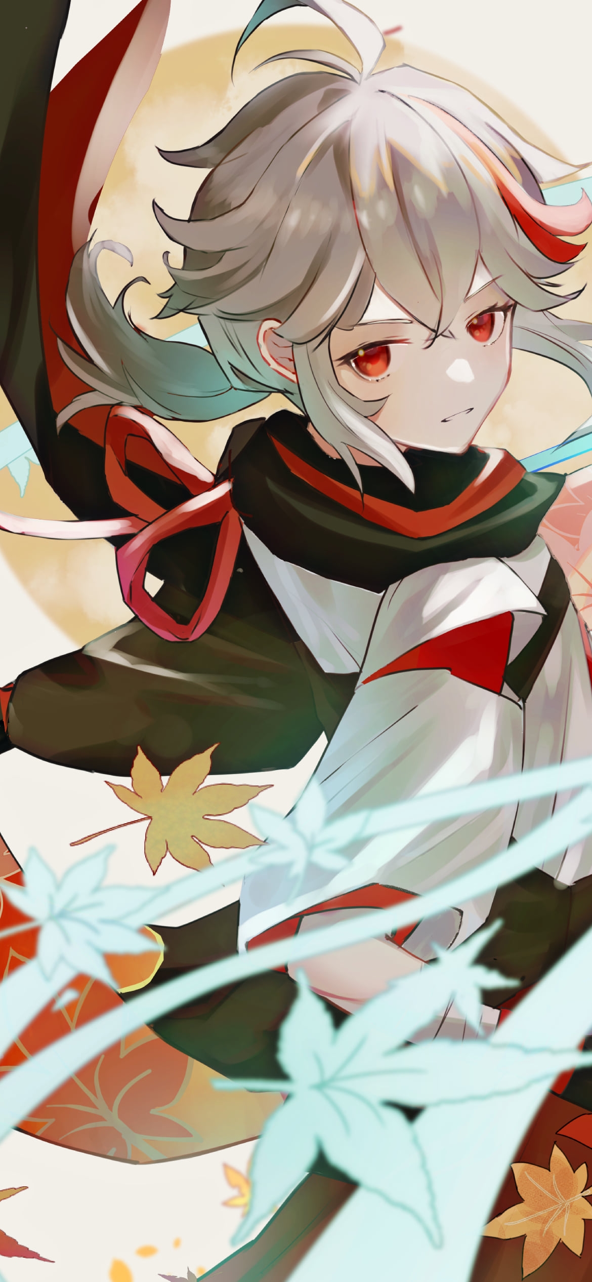 風に包まれてこちらを見る楓原万葉 / 原神の1170 x 2532 / スマホ壁紙