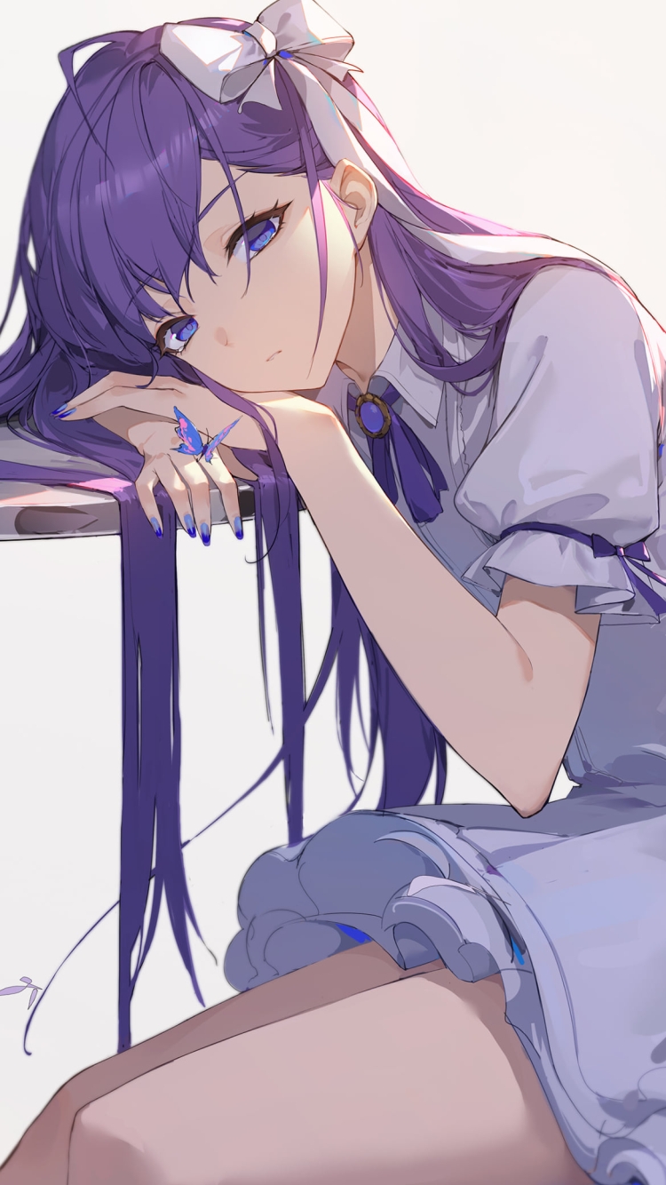 机にもたれこちらを見つめる可愛いメルトリリス / fate/extraの750 x 1334 / スマホ壁紙