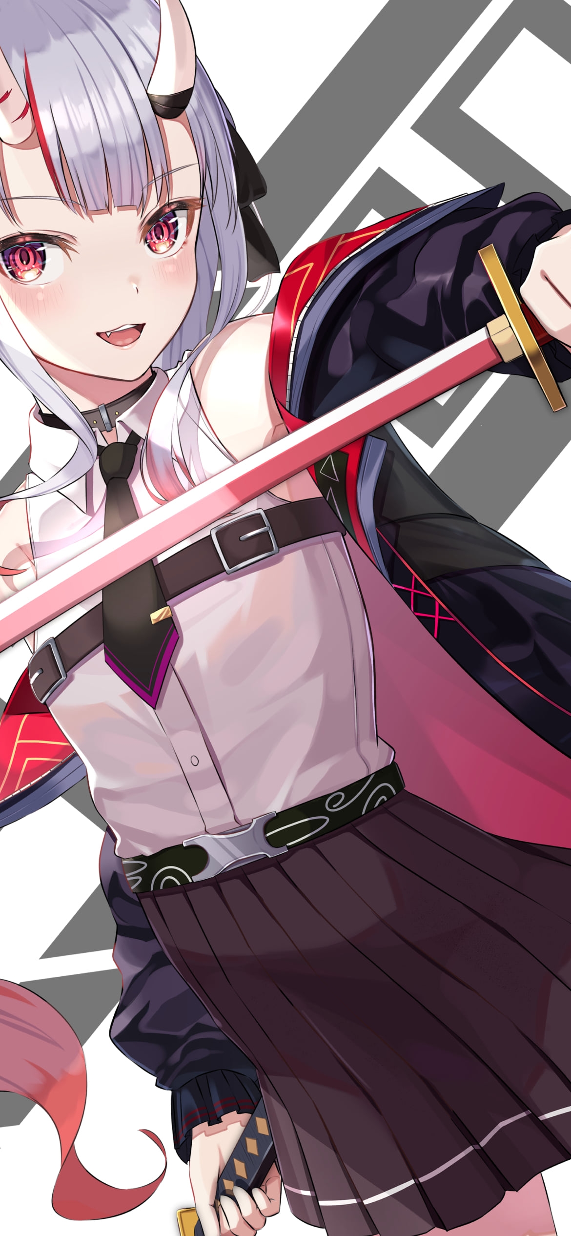 ピンク色に輝く刀を持つ百鬼あやめ / ホロライブ / バーチャルYouTuber / Vtuberの1170 x 2532 / スマホ壁紙