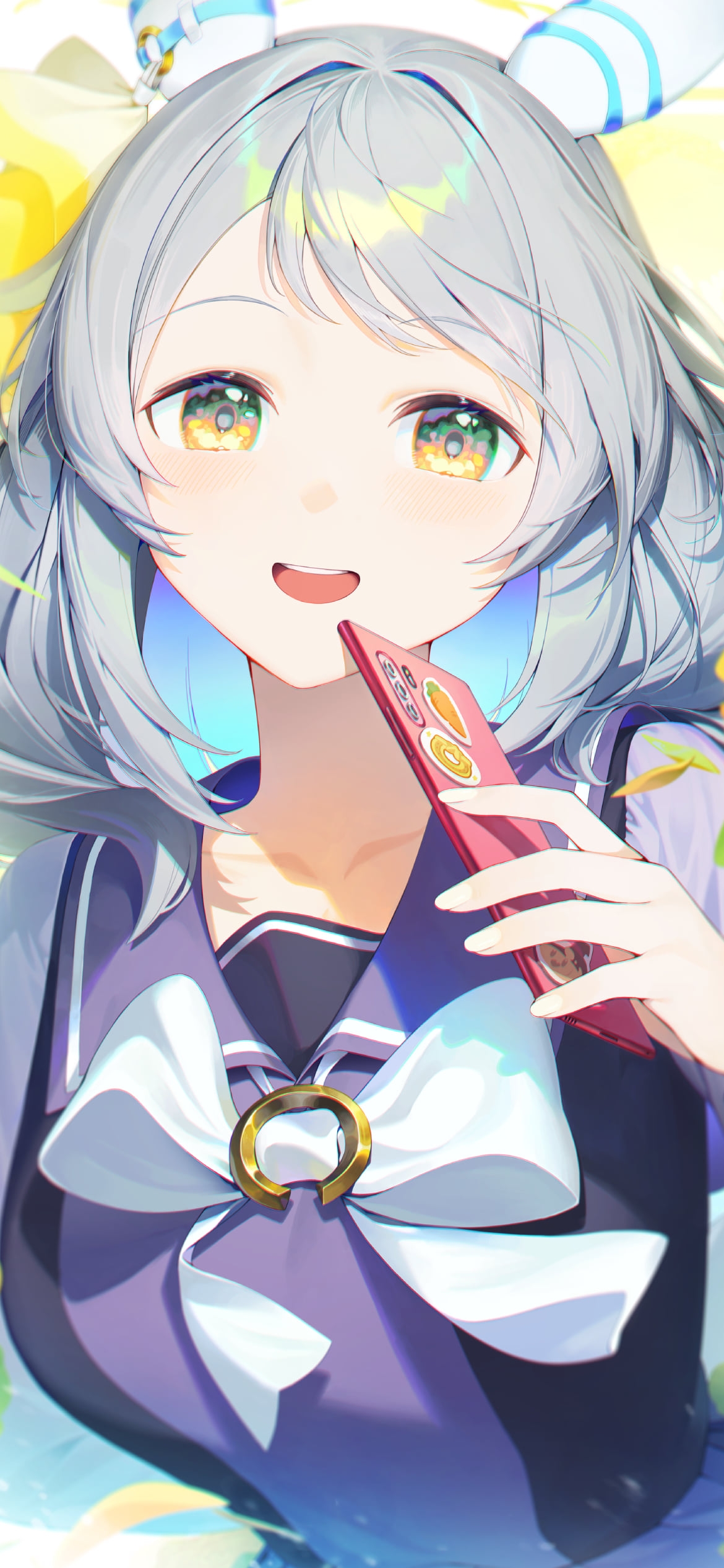赤いスマートフォンを持つ可愛いヒシミラクル / ウマ娘プリティーダービーの1170 x 2532 / スマホ壁紙