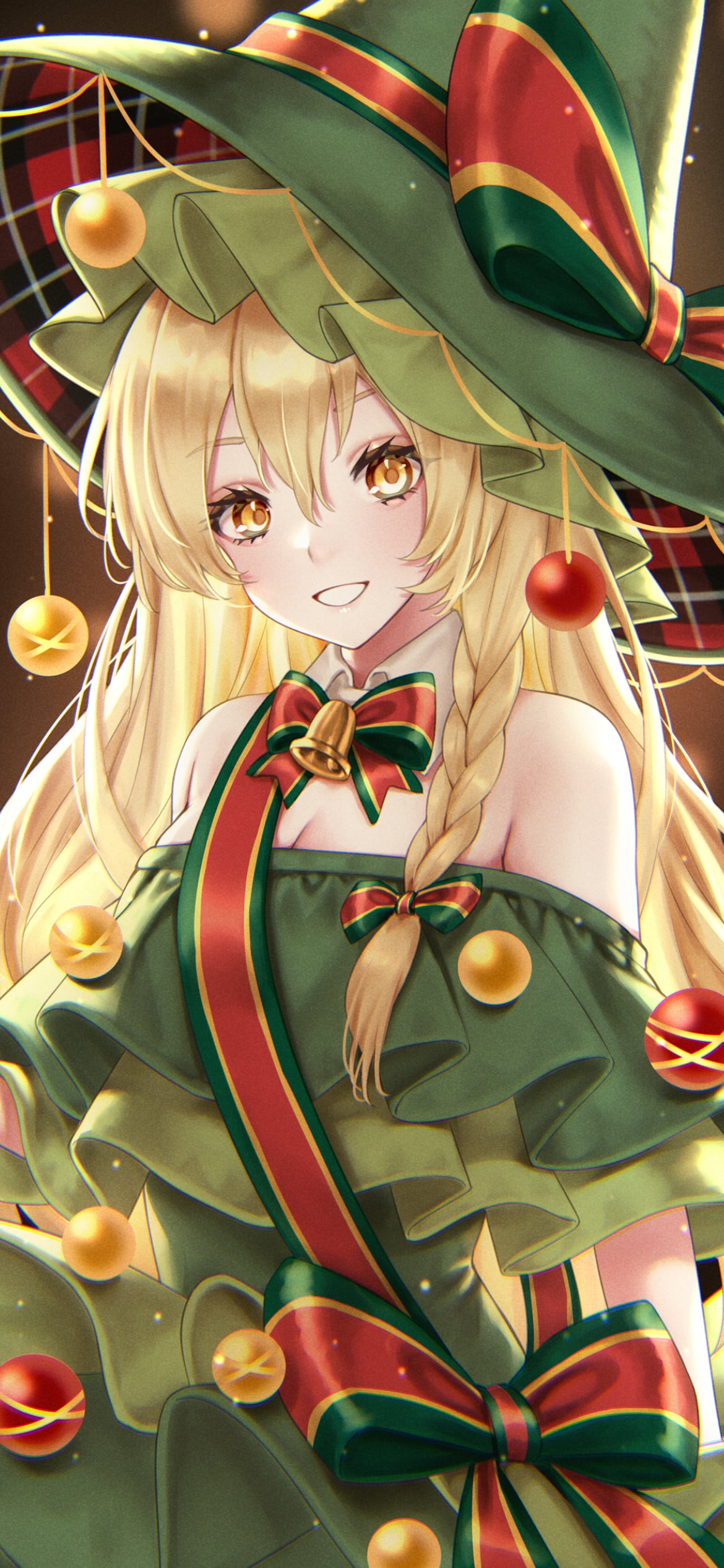 クリスマス仕様の衣装を着る可愛い霧雨魔理沙 / 東方の1170 x 2532 / スマホ壁紙