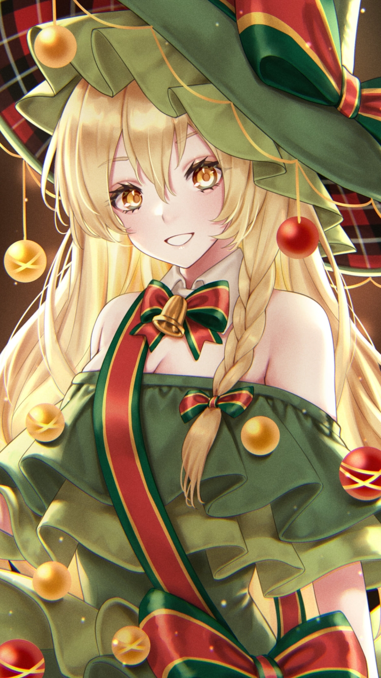 クリスマス仕様の衣装を着る可愛い霧雨魔理沙 / 東方の750 x 1334 / スマホ壁紙