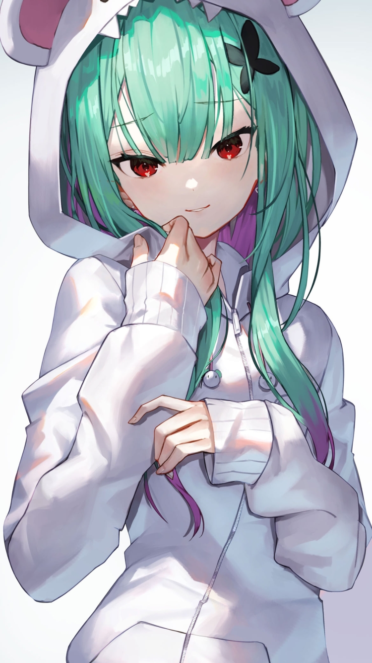 白くまパーカーを持ち微笑む潤羽るしあ / ホロライブ / バーチャルYouTuber / Vtuberの750 x 1334 / スマホ壁紙