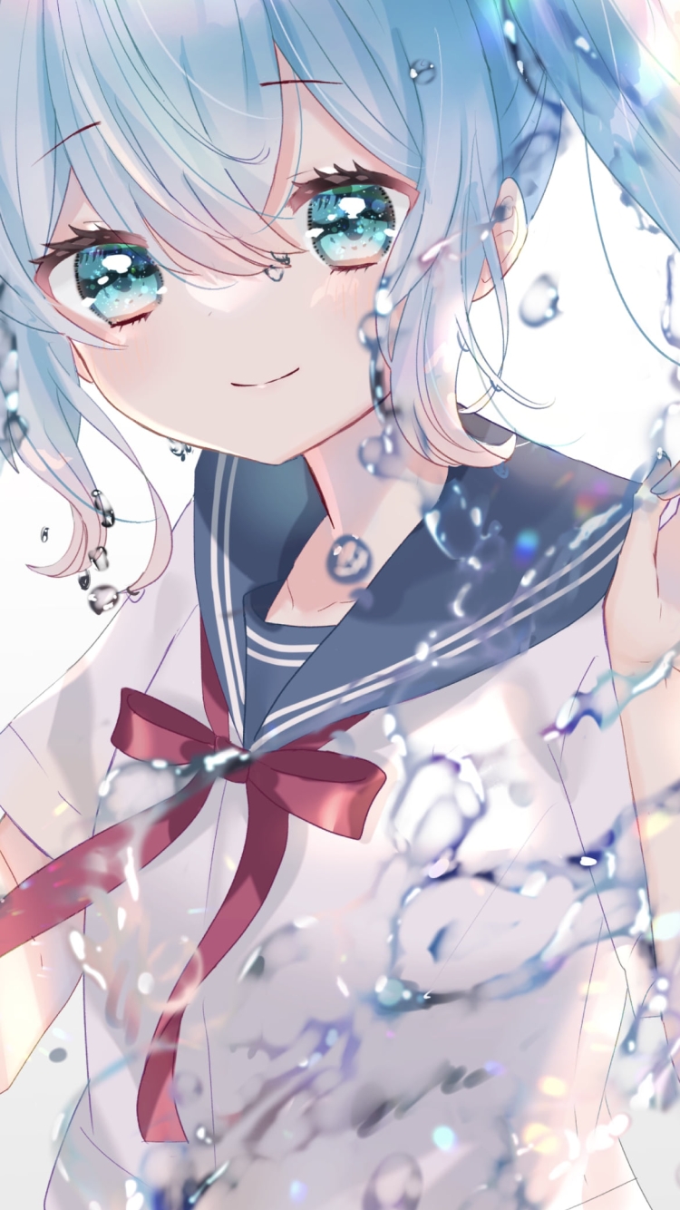水を撒き散らす可愛い初音ミク / ボトルミク / 初音ミク / ボカロ / ボーカロイドの750 x 1334 / スマホ壁紙