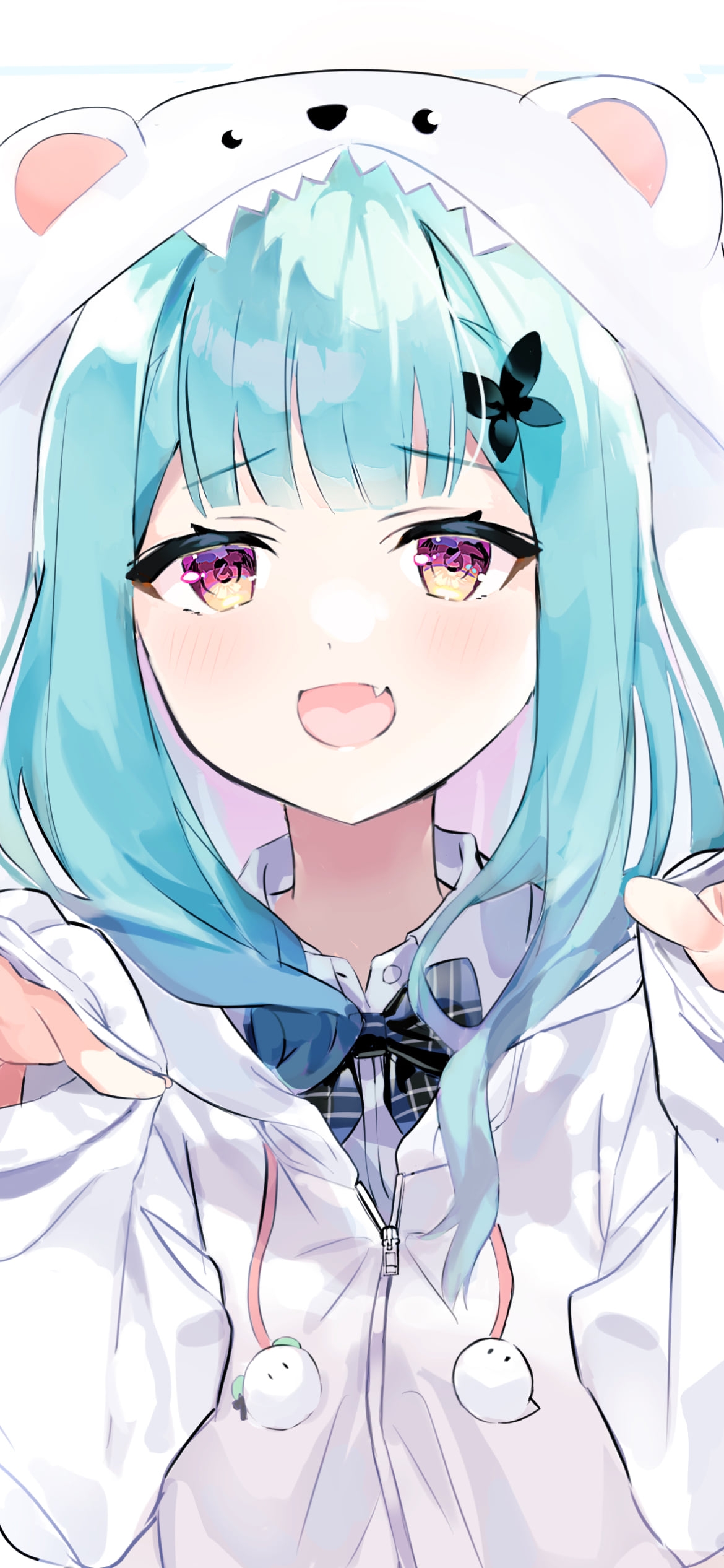 両手をかざし、笑顔の潤羽るしあ / ホロライブ / バーチャルYouTuber / Vtuberの1170 x 2532 / スマホ壁紙