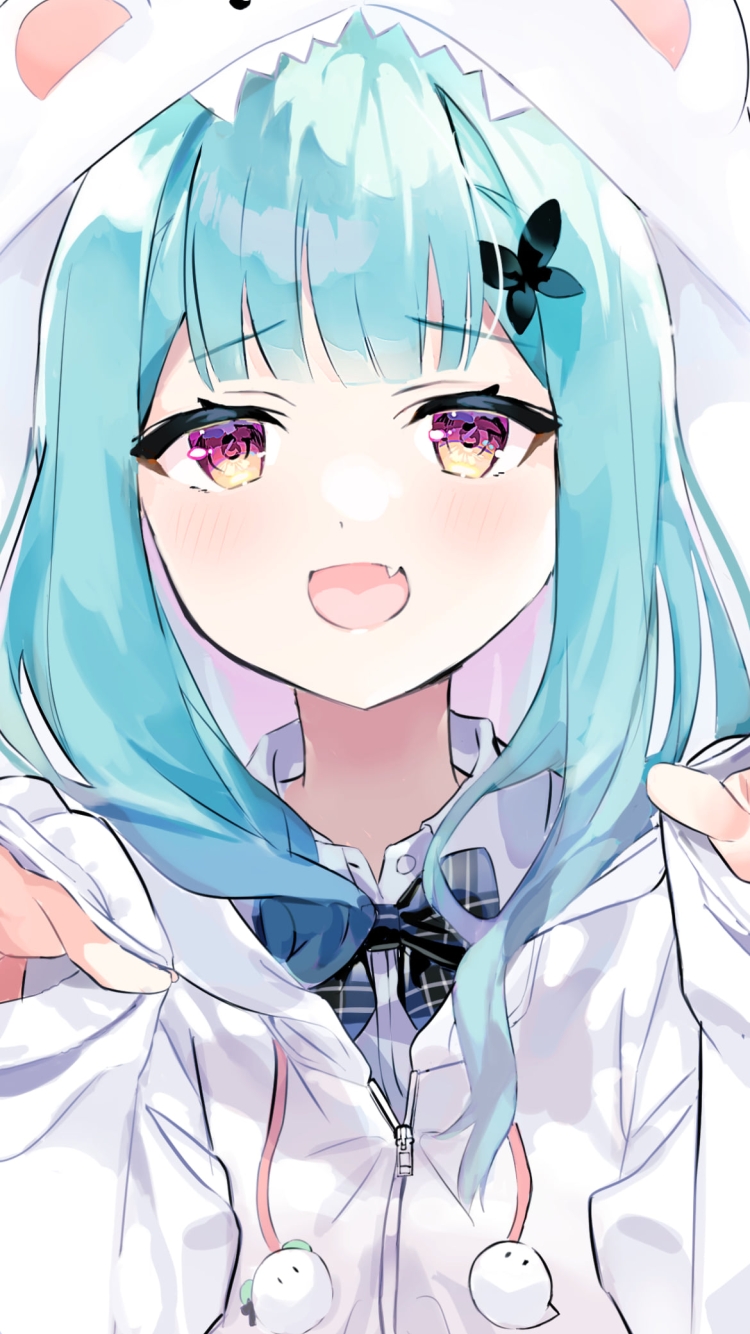 両手をかざし、笑顔の潤羽るしあ / ホロライブ / バーチャルYouTuber / Vtuberの750 x 1334 / スマホ壁紙