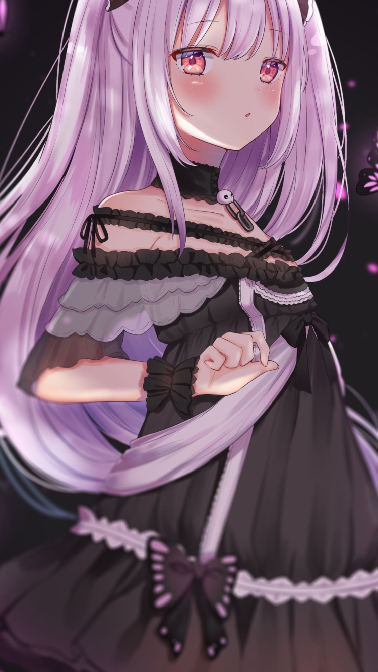 紫の髪色のクールな潤羽るしあ / ホロライブ / バーチャルYouTuber / Vtuberの750 x 1334 / スマホ壁紙