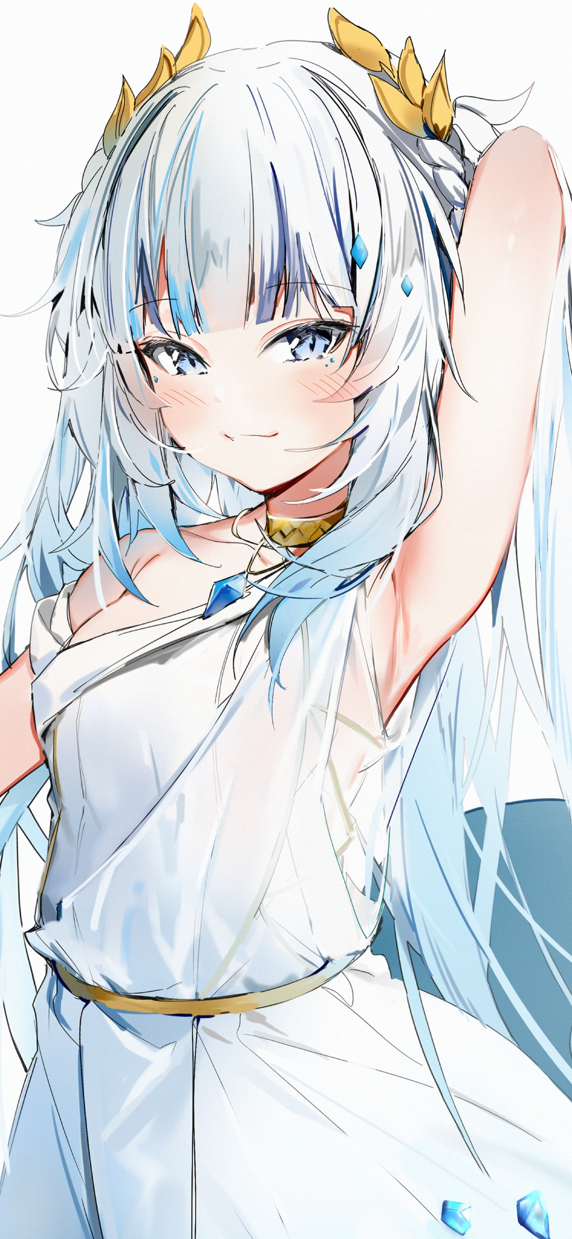 左手を挙げてこちらを見つめる可愛いがうる・ぐら / ホロライブ / バーチャルYouTuber / Vtuberの1170 x 2532 / スマホ壁紙
