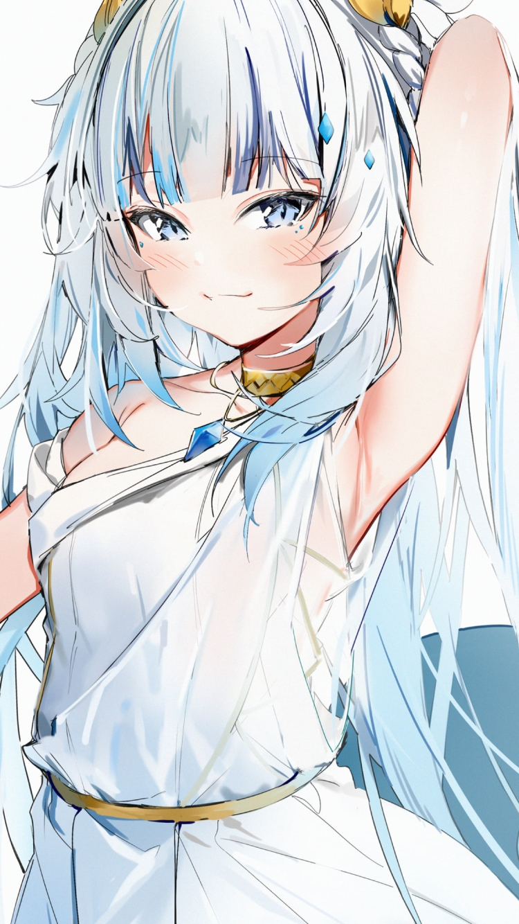 左手を挙げてこちらを見つめる可愛いがうる・ぐら / ホロライブ / バーチャルYouTuber / Vtuberの750 x 1334 / スマホ壁紙