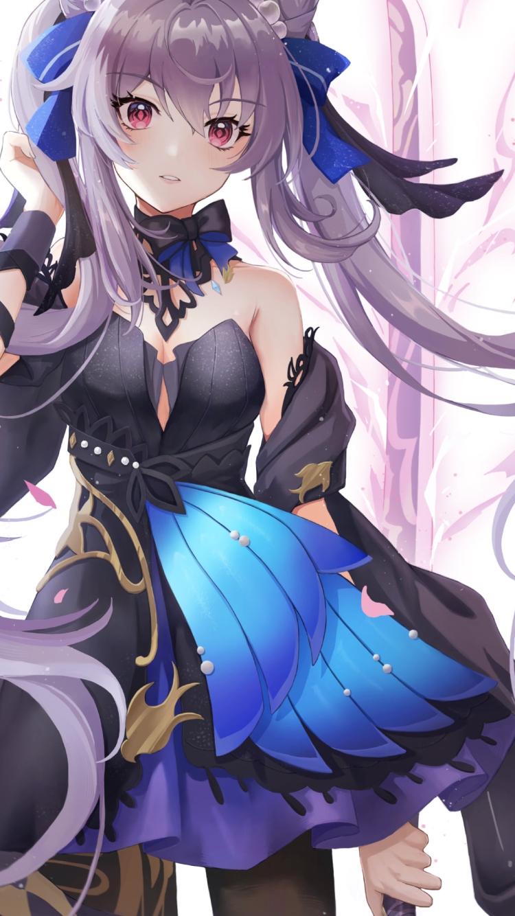 大きな刀を逆手で持つ可愛い刻晴 / 原神の750 x 1334 / スマホ壁紙