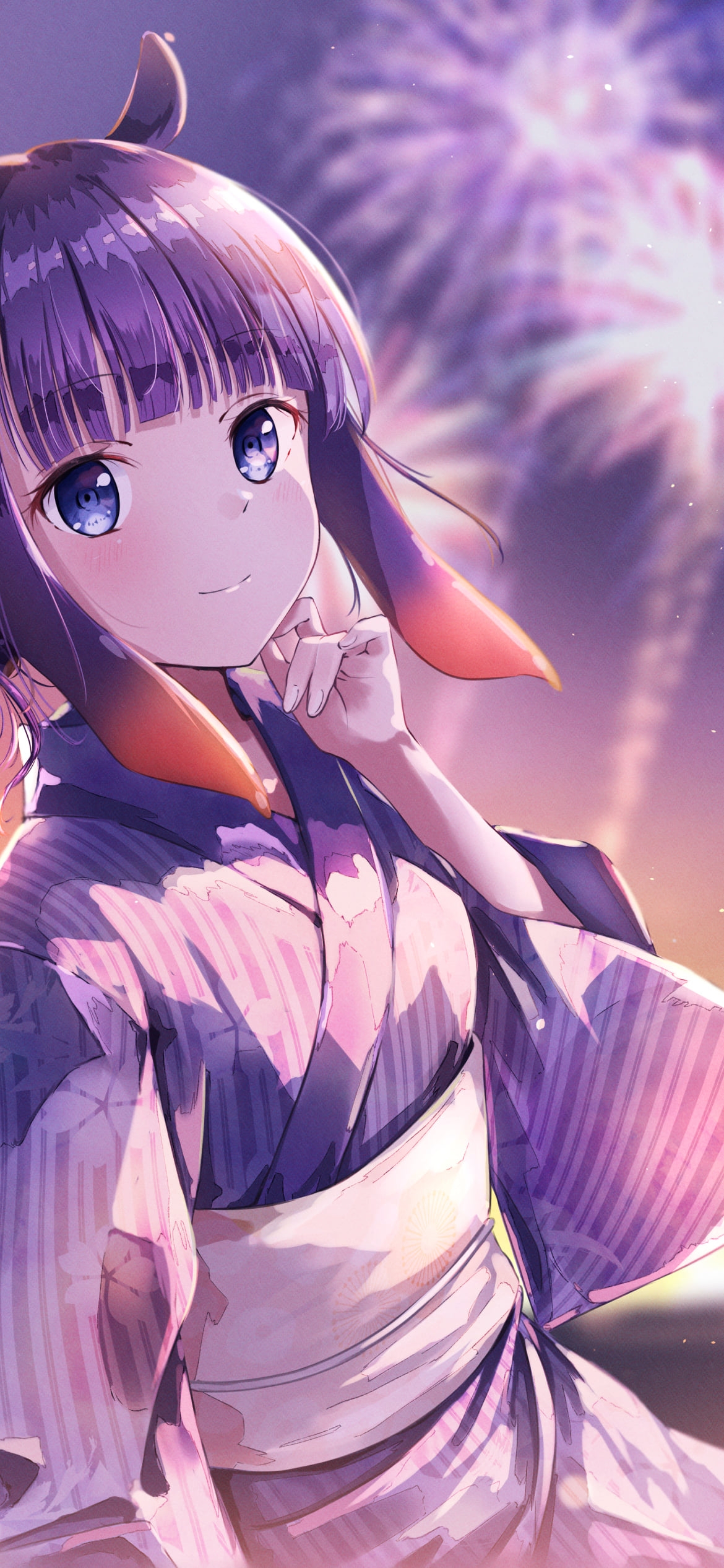 浴衣を着て花火を見る可愛い一伊那尓栖 / ホロライブ / バーチャルYouTuber / Vtuberの1170 x 2532 / スマホ壁紙