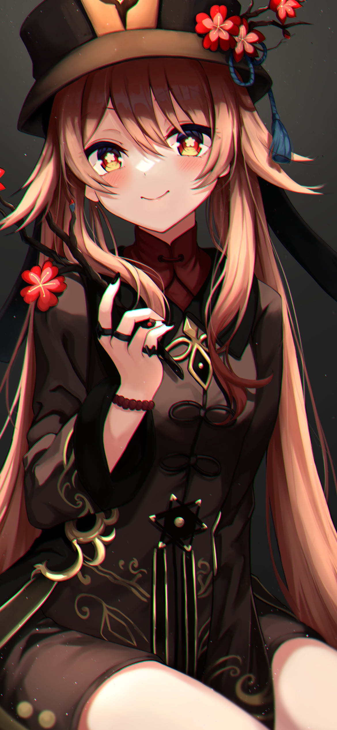 梅の花を持ち笑顔の可愛い胡桃 / 原神の1170 x 2532 / スマホ壁紙