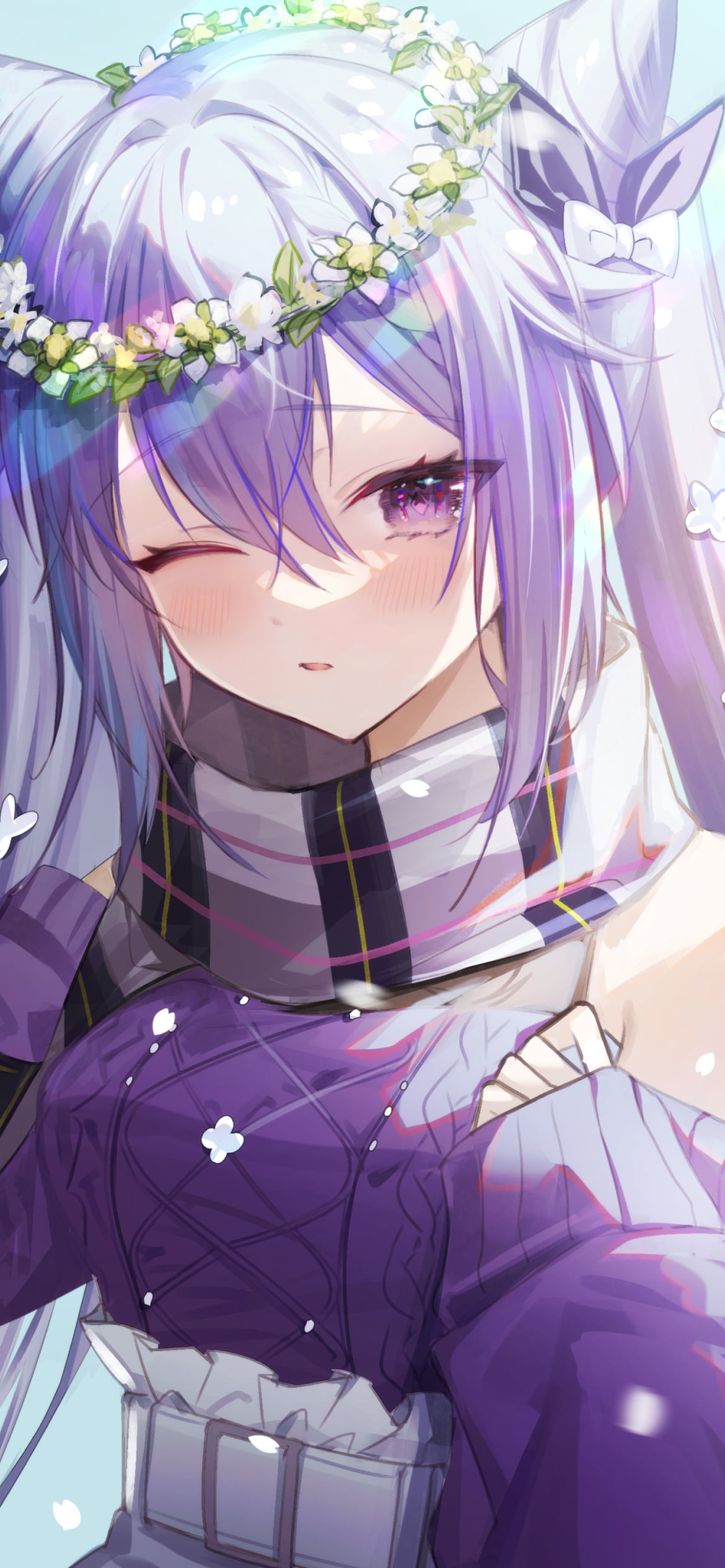 白い花の冠を付けた可愛い刻晴 / 原神の1170 x 2532 / スマホ壁紙