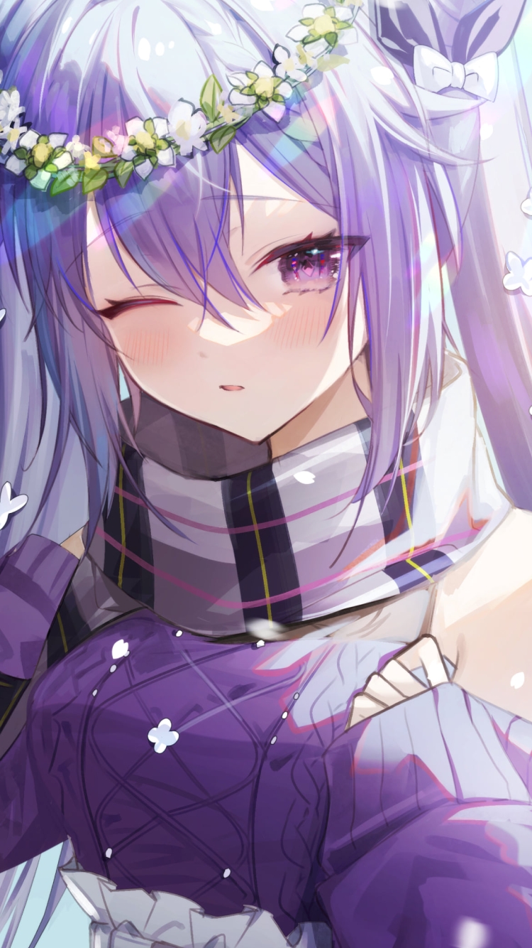 白い花の冠を付けた可愛い刻晴 / 原神の750 x 1334 / スマホ壁紙