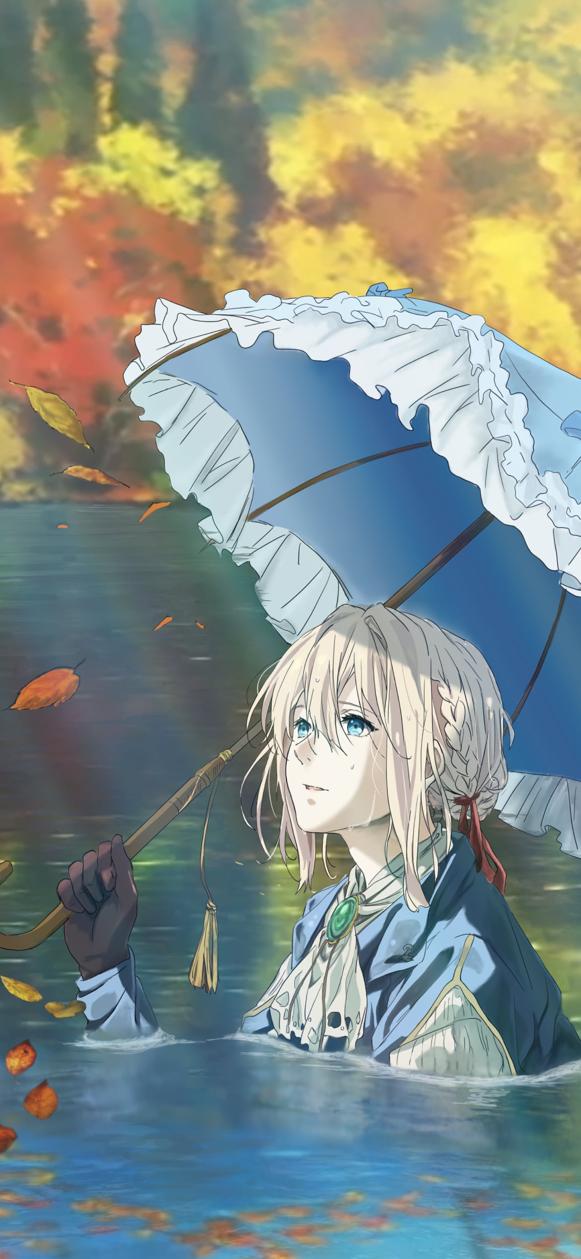 湖にどっぷり浸かってるヴァイオレット・エヴァーガーデンの1170 x 2532 / スマホ壁紙