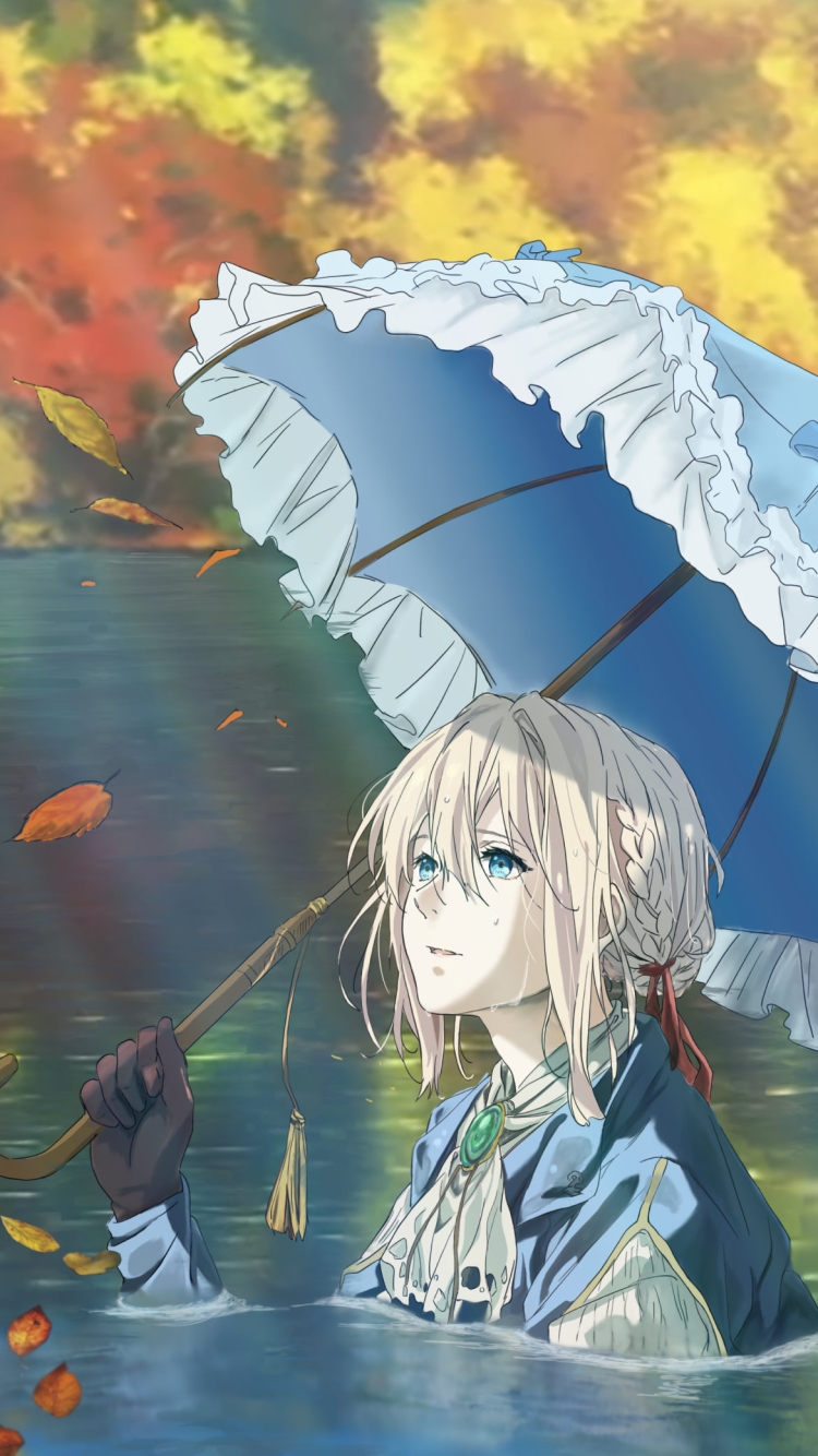 湖にどっぷり浸かってるヴァイオレット・エヴァーガーデンの750 x 1334 / スマホ壁紙
