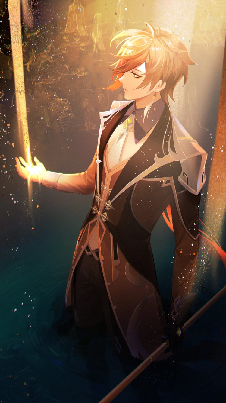 天井からの光に手をかざす鍾離（しょうり） / 原神の750 x 1334 / スマホ壁紙