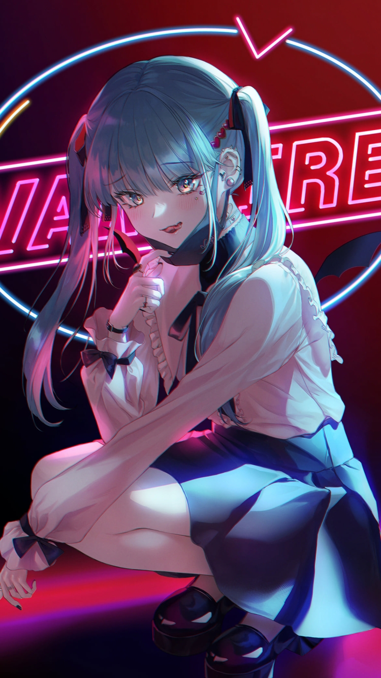 黒いマスクを外す可愛いドラキュラコスの初音ミク / deco*27 / ボカロ / ボーカロイドの750 x 1334 / スマホ壁紙