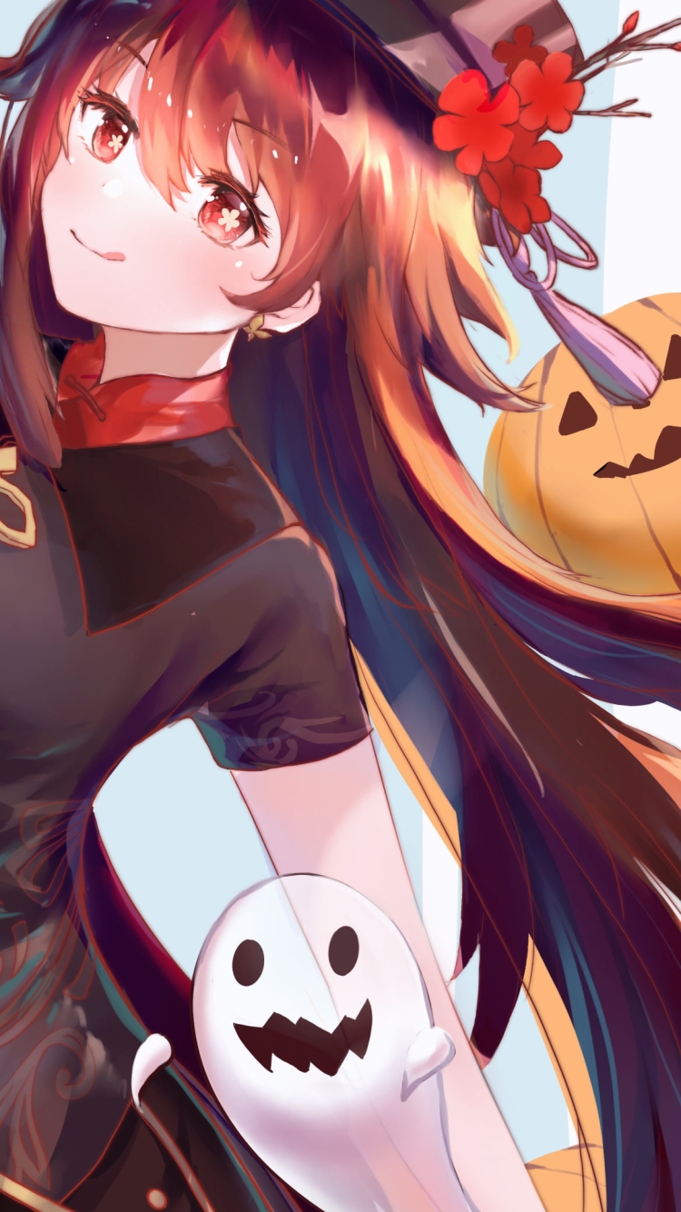 お化けとパンプキンと胡桃 / 可愛い / 原神の750 x 1334 / スマホ壁紙