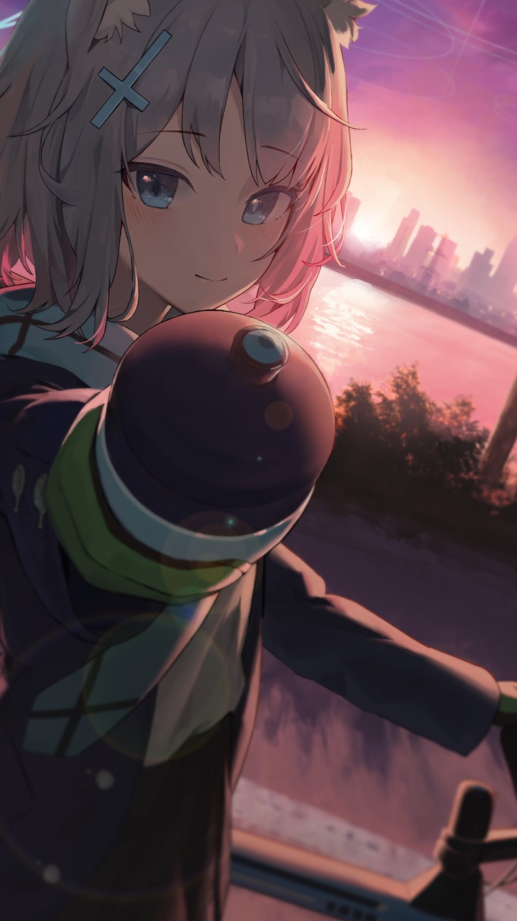 夕陽と砂狼シロコ / 自転車 / マウンテンバイク / ブルアカ / ブルーアーカイブの750 x 1334 / スマホ壁紙