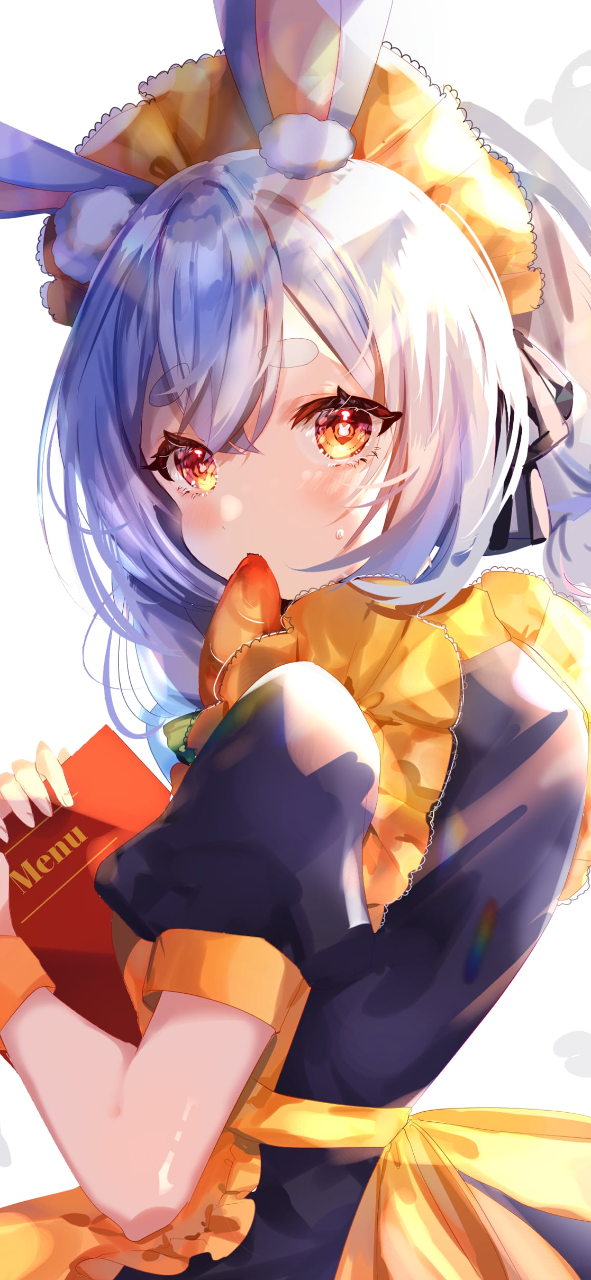 人参を咥えてメニューを持つ兎田ぺこら / ホロライブ / バーチャルYouTuber / Vtuberの1170 x 2532 / スマホ壁紙