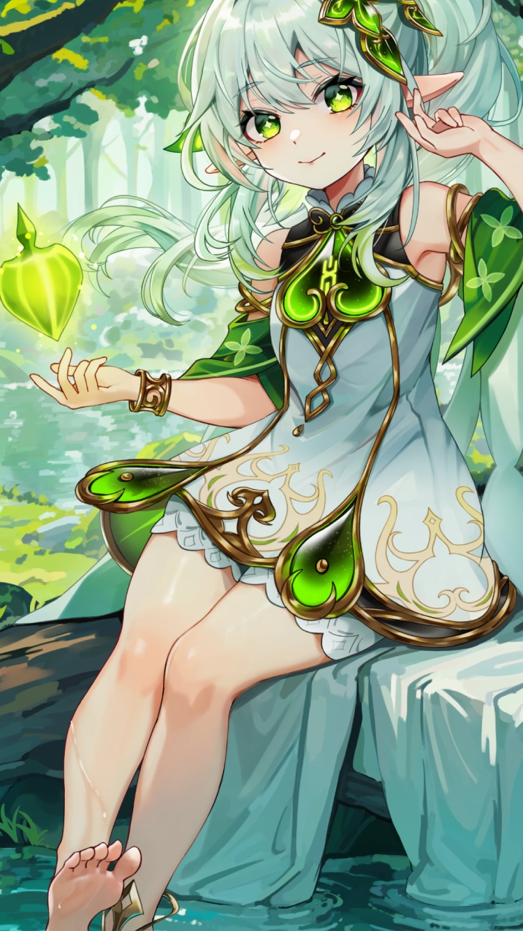 水に足を浸し微笑む可愛いナヒーダ / 原神の750 x 1334 / スマホ壁紙