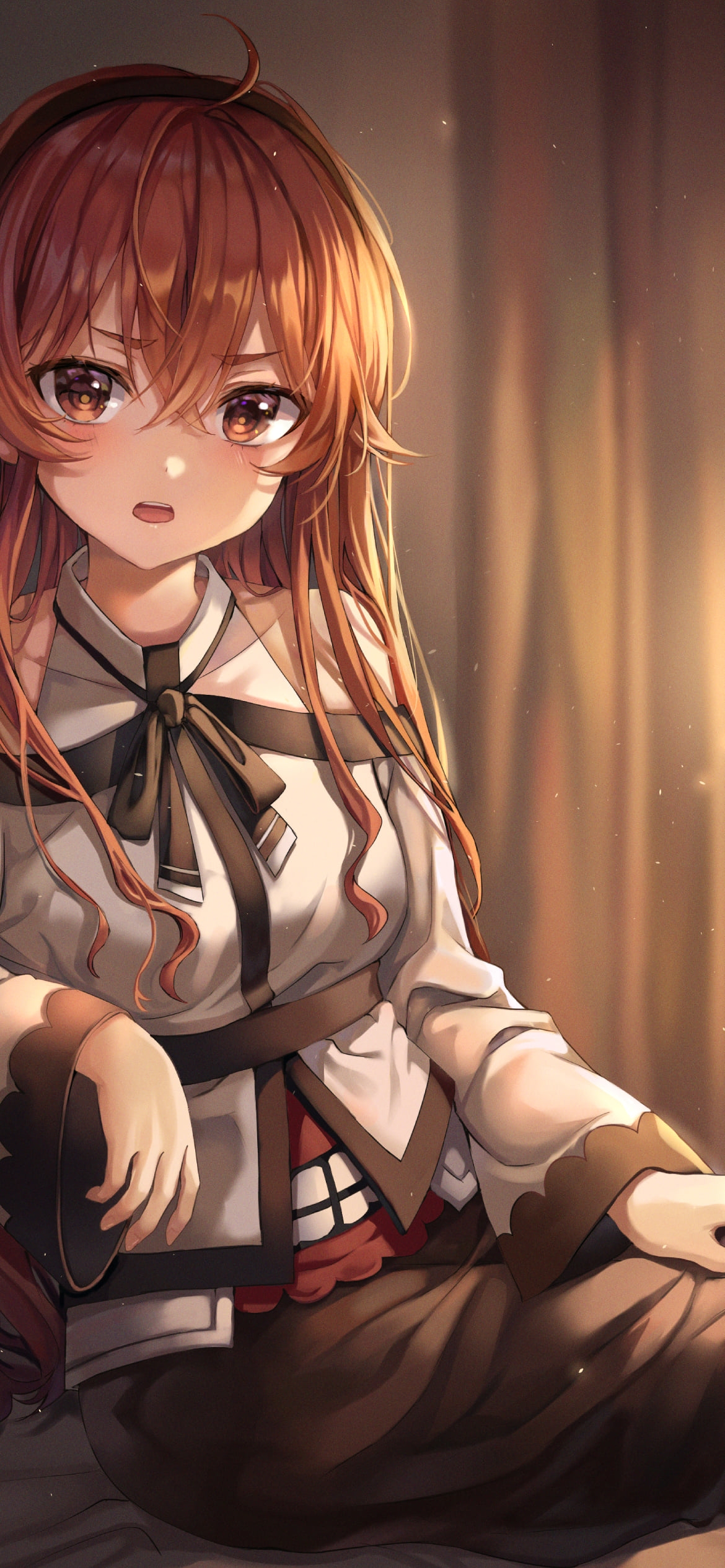 椅子に座ってこちらを見るエリス・ボレアス・グレイラット / ランプ / 無職転生の1170 x 2532 / スマホ壁紙