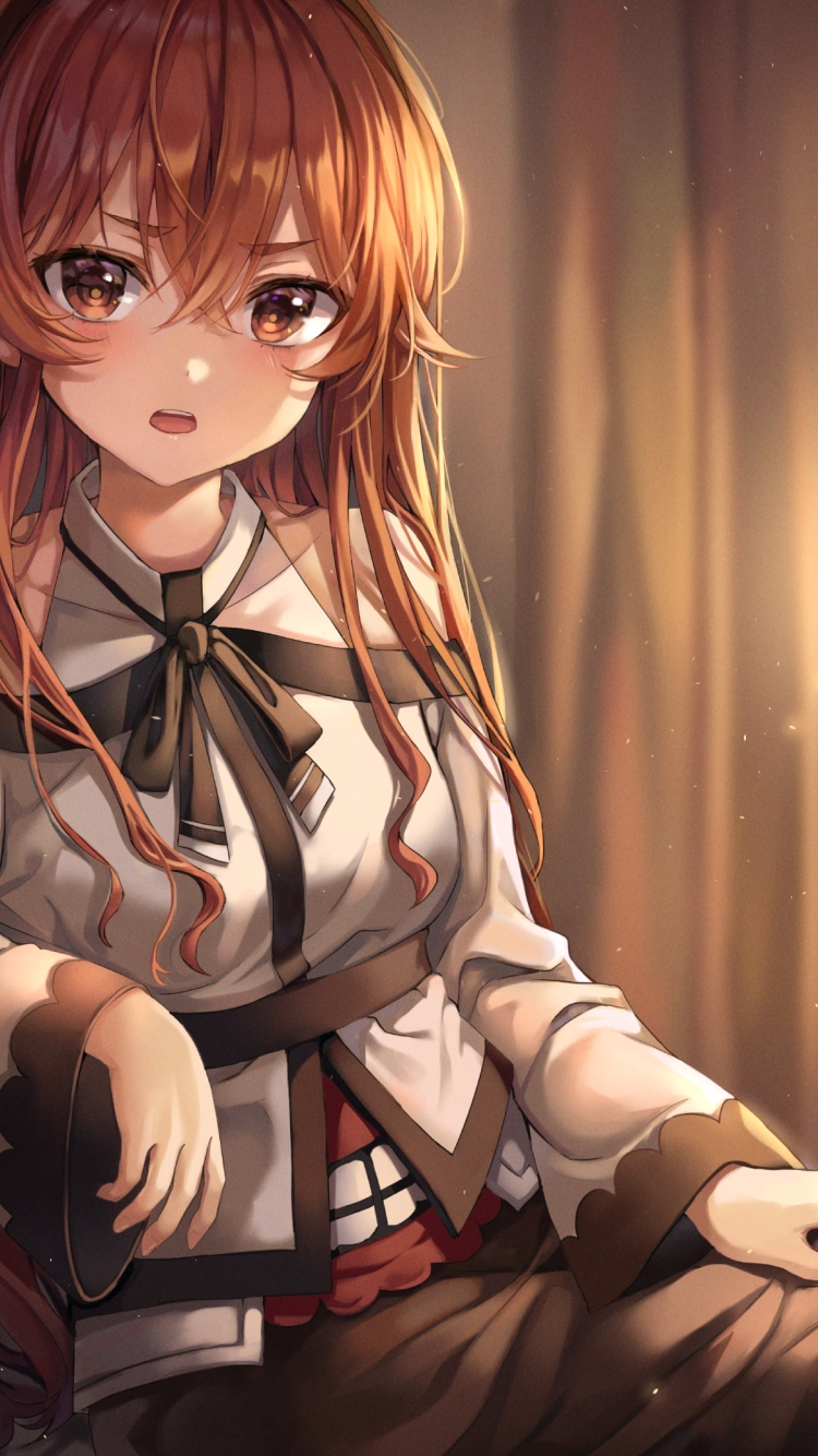 椅子に座ってこちらを見るエリス・ボレアス・グレイラット / ランプ / 無職転生の750 x 1334 / スマホ壁紙