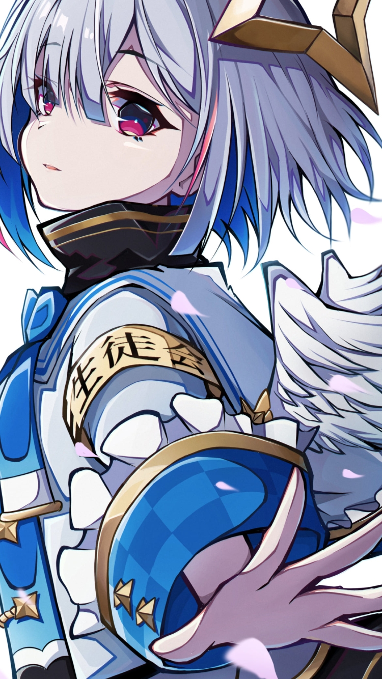 桜の花びらと手を広げる天音かなた / ホロライブ / バーチャルYouTuber / Vtuberの750 x 1334 / スマホ壁紙