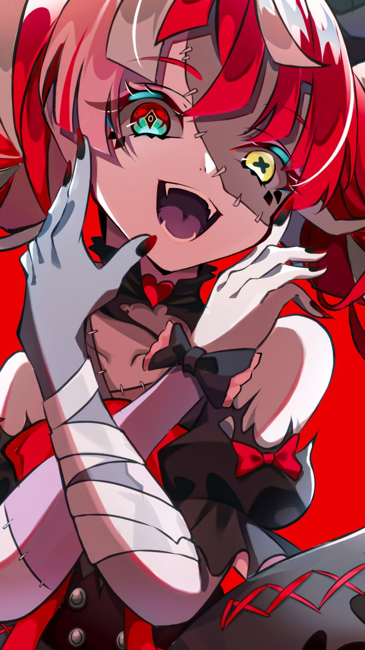 両手をクロスして高笑いするクレイジー・オリー / ホロライブ / バーチャルYouTuber / Vtuberの750 x 1334 / スマホ壁紙
