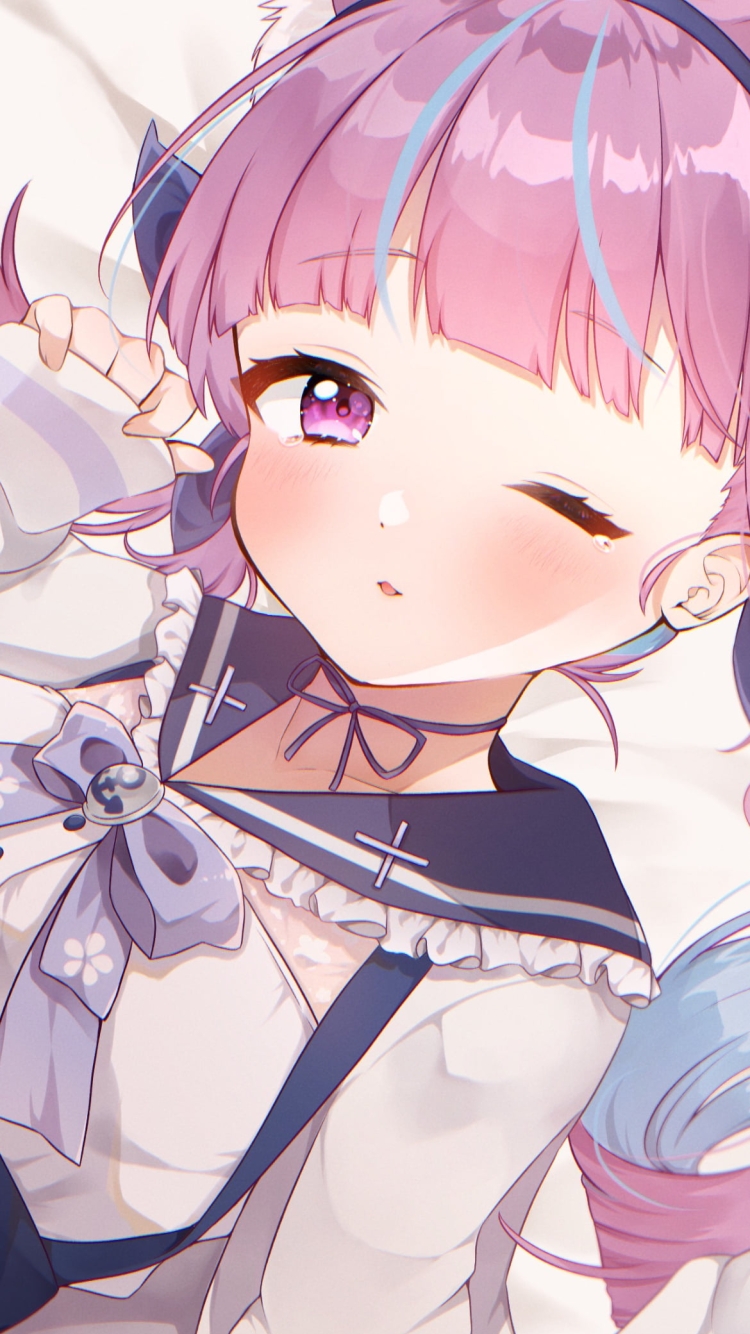 ウィンクするプニプニの可愛い湊あくあ / ホロライブ / バーチャルYouTuber / Vtuberの750 x 1334 / スマホ壁紙