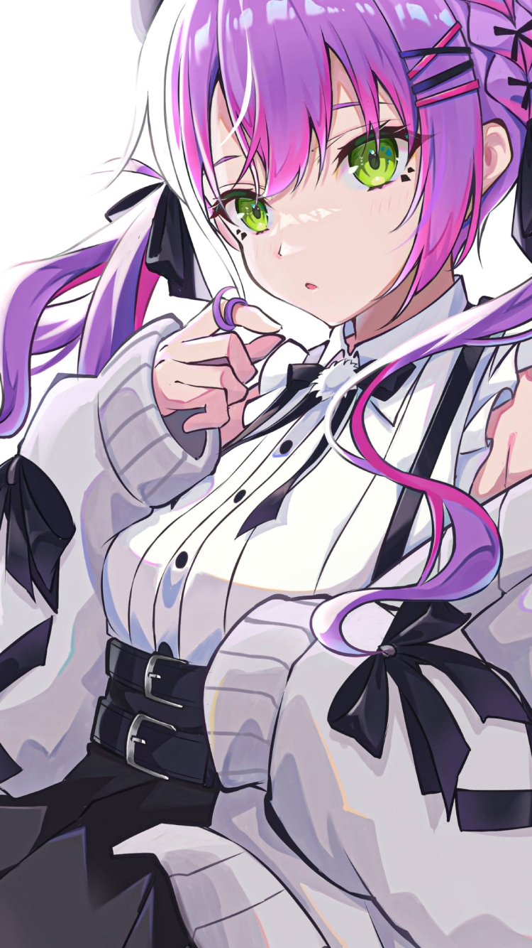 指で髪をクルクルさせる可愛い常闇トワ / ホロライブ / バーチャルYouTuber / Vtuberの750 x 1334 / スマホ壁紙
