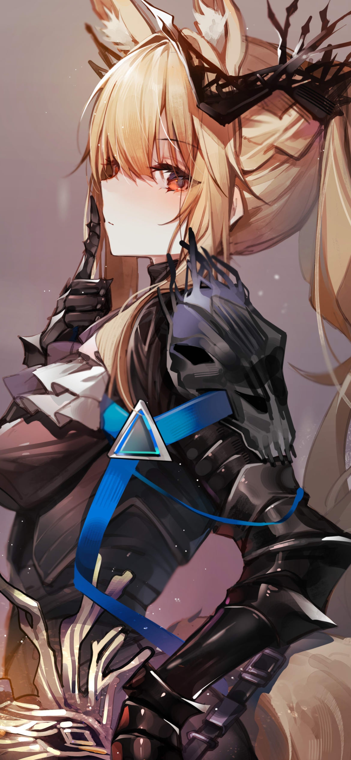黒い甲冑を着たかっこいいブレミシャイン / アークナイツの1170 x 2532 / スマホ壁紙