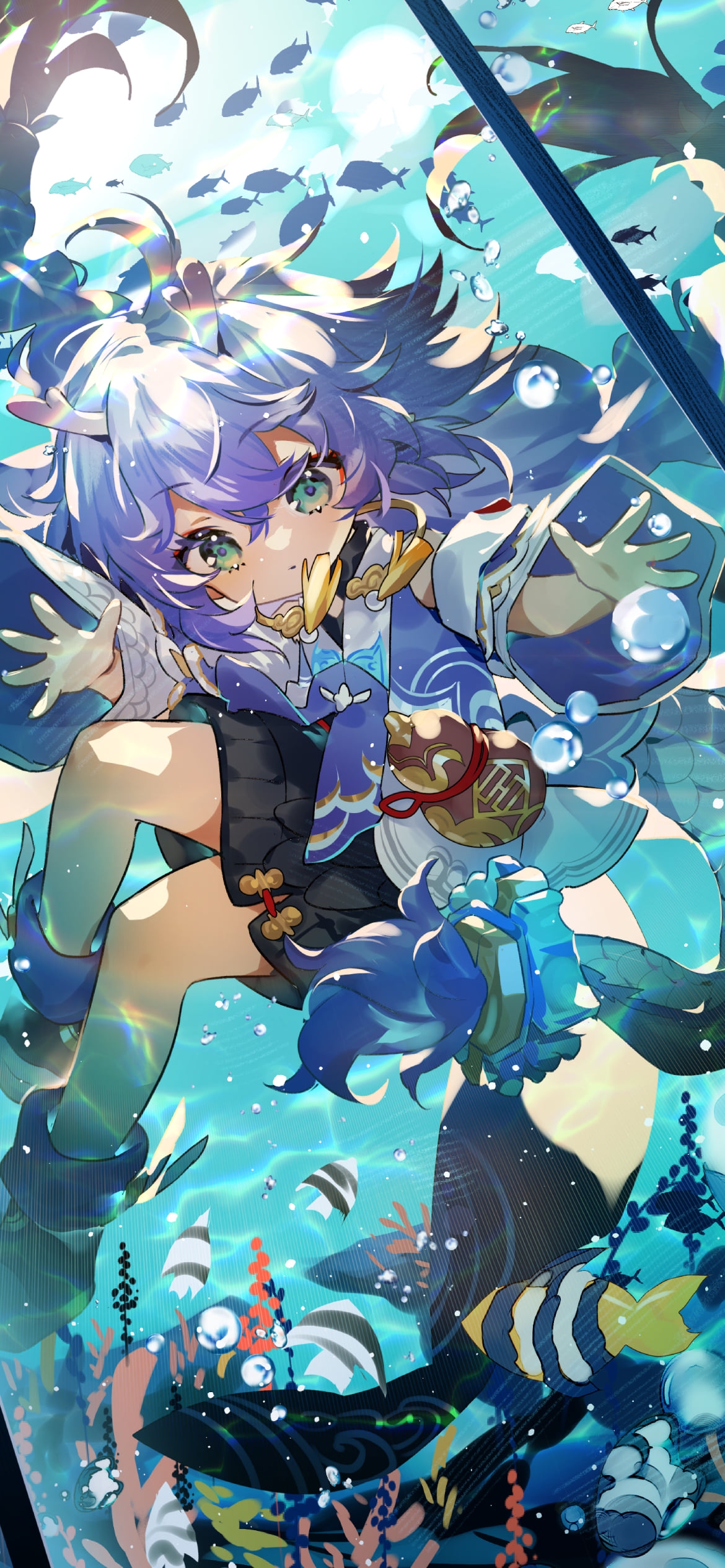 水族館の水槽の中で泳ぐ白露 / 崩壊:スターレイルの1170 x 2532 / スマホ壁紙