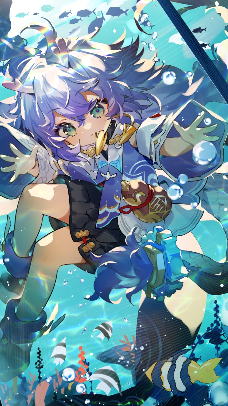 水族館の水槽の中で泳ぐ白露 / 崩壊:スターレイルの750 x 1334 / スマホ壁紙