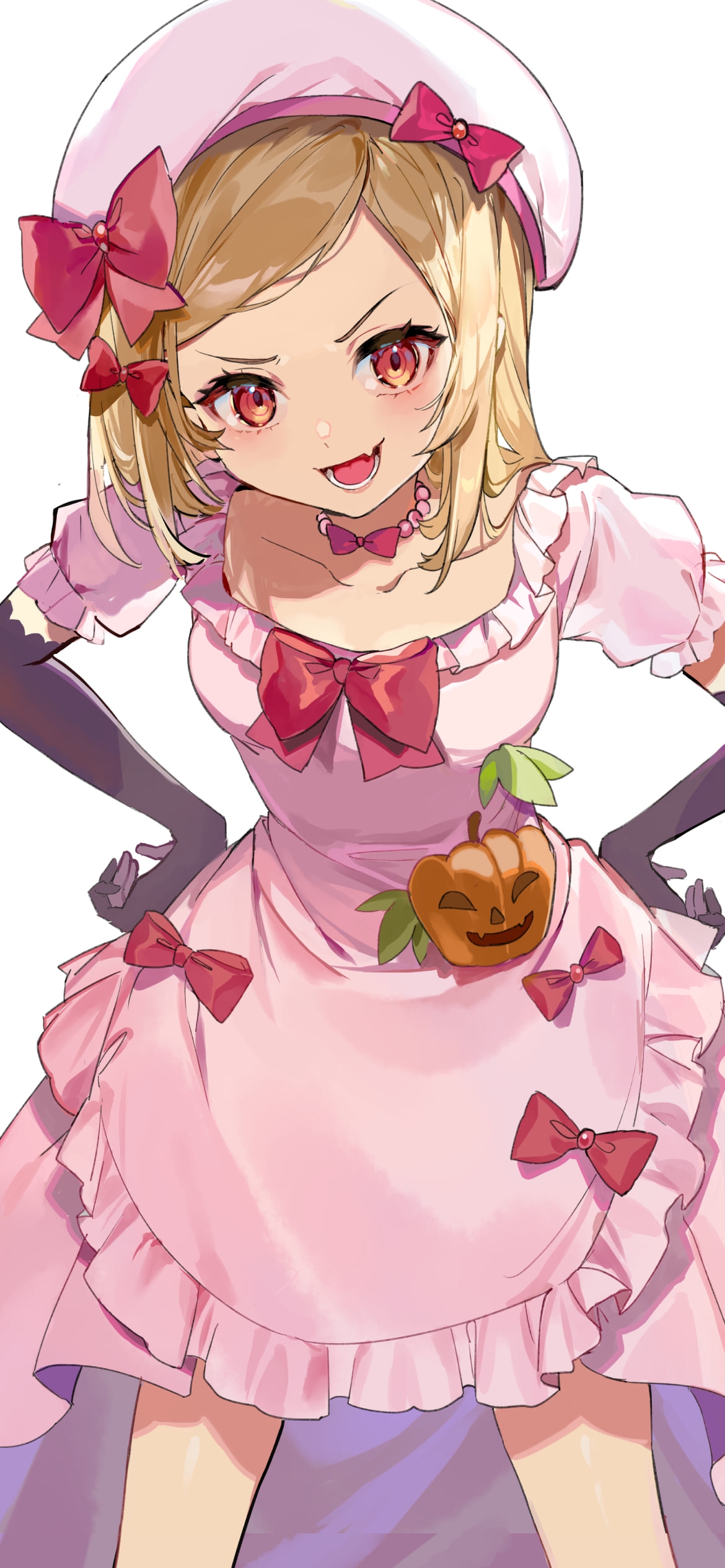 ピンクのドレスを着て腰に手をあてて笑う可愛いラムダデルタ / うみねこのなく頃にの1170 x 2532 / スマホ壁紙