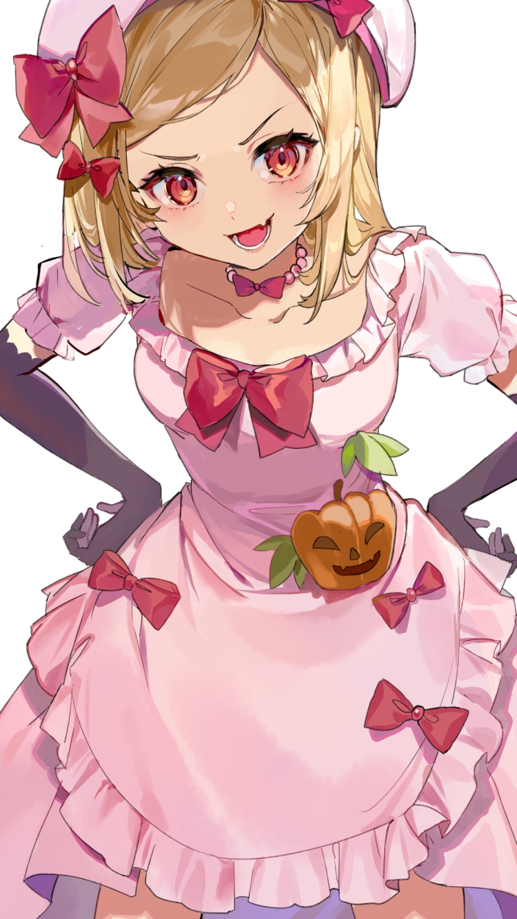ピンクのドレスを着て腰に手をあてて笑う可愛いラムダデルタ / うみねこのなく頃にの750 x 1334 / スマホ壁紙