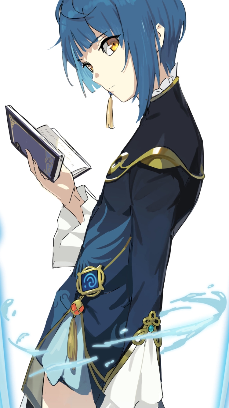 本を読みこちらを見つめる行秋（ゆくあき） / 原神の750 x 1334 / スマホ壁紙