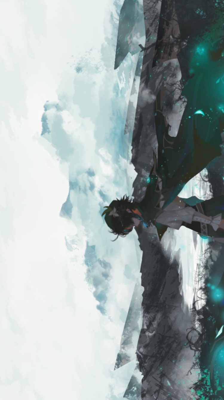 霧に包まれた大地で俯くウェンティ / かっこいい / 原神の750 x 1334 / スマホ壁紙