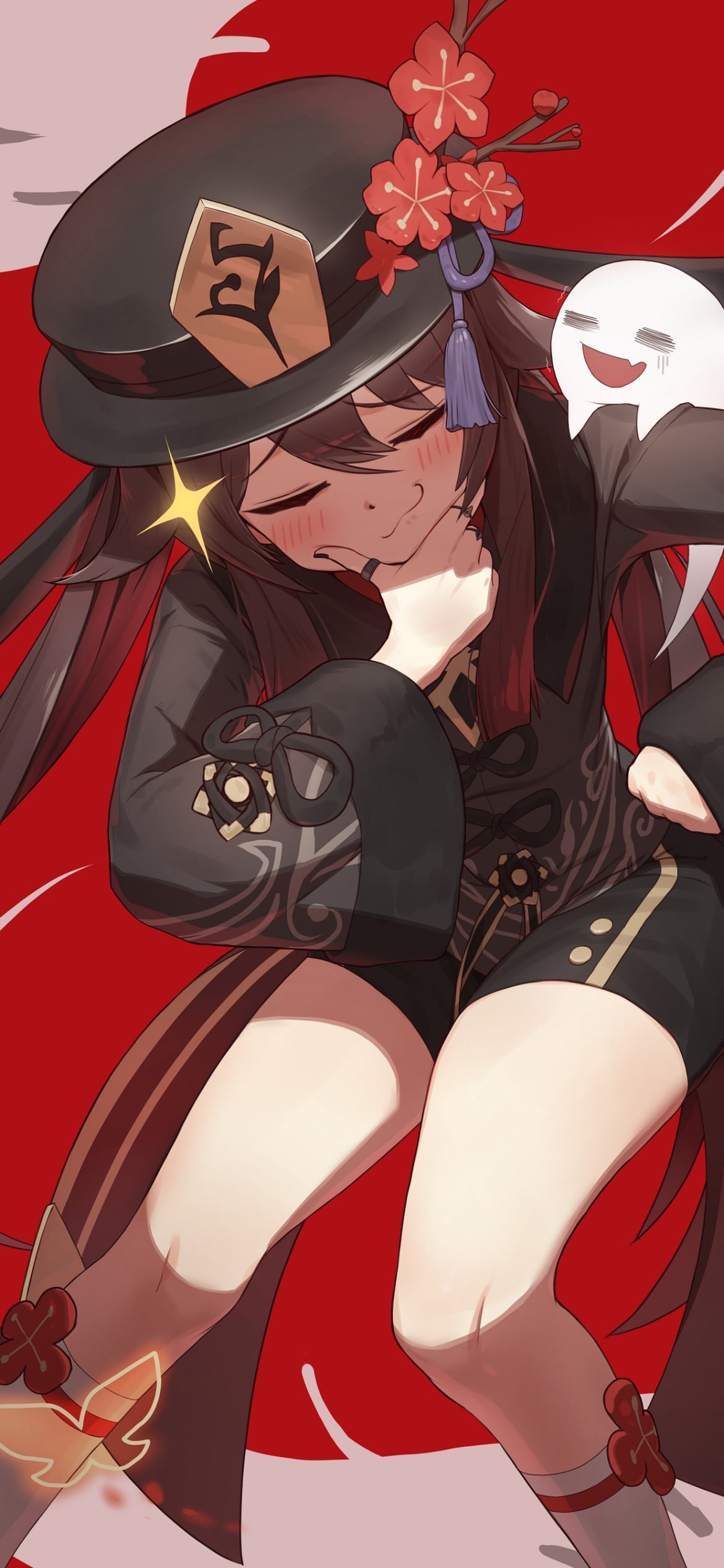 考え込み何かを閃く胡桃 / 東方の1170 x 2532 / スマホ壁紙