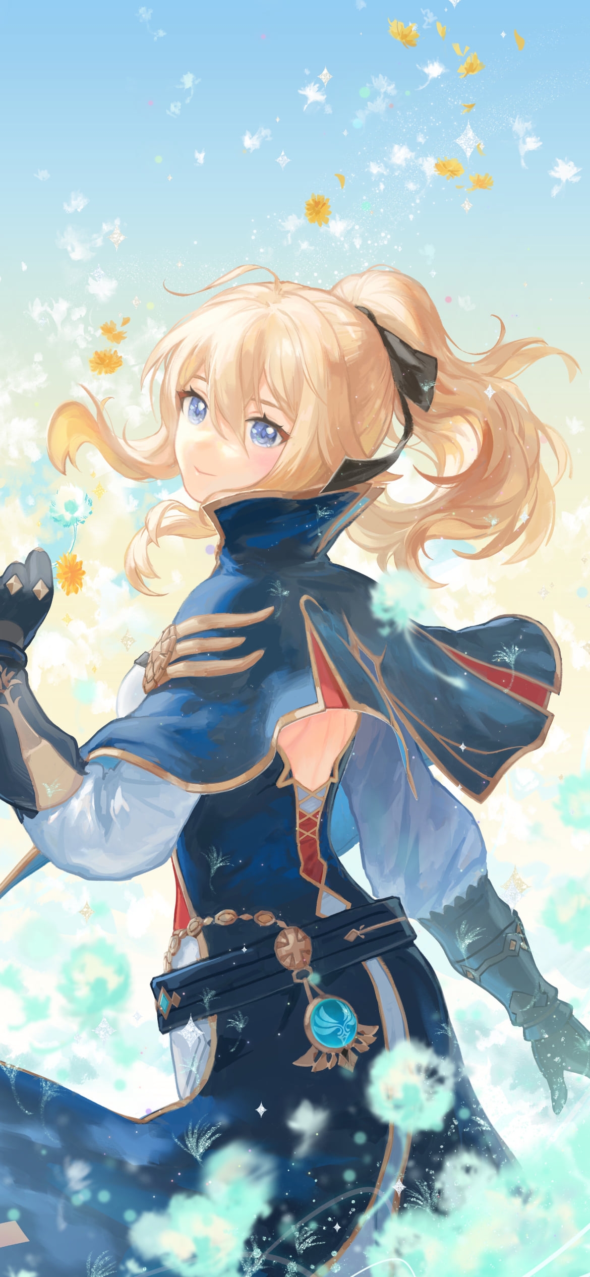 タンポポの綿毛とジン・グンヒルド / 原神の1170 x 2532 / スマホ壁紙