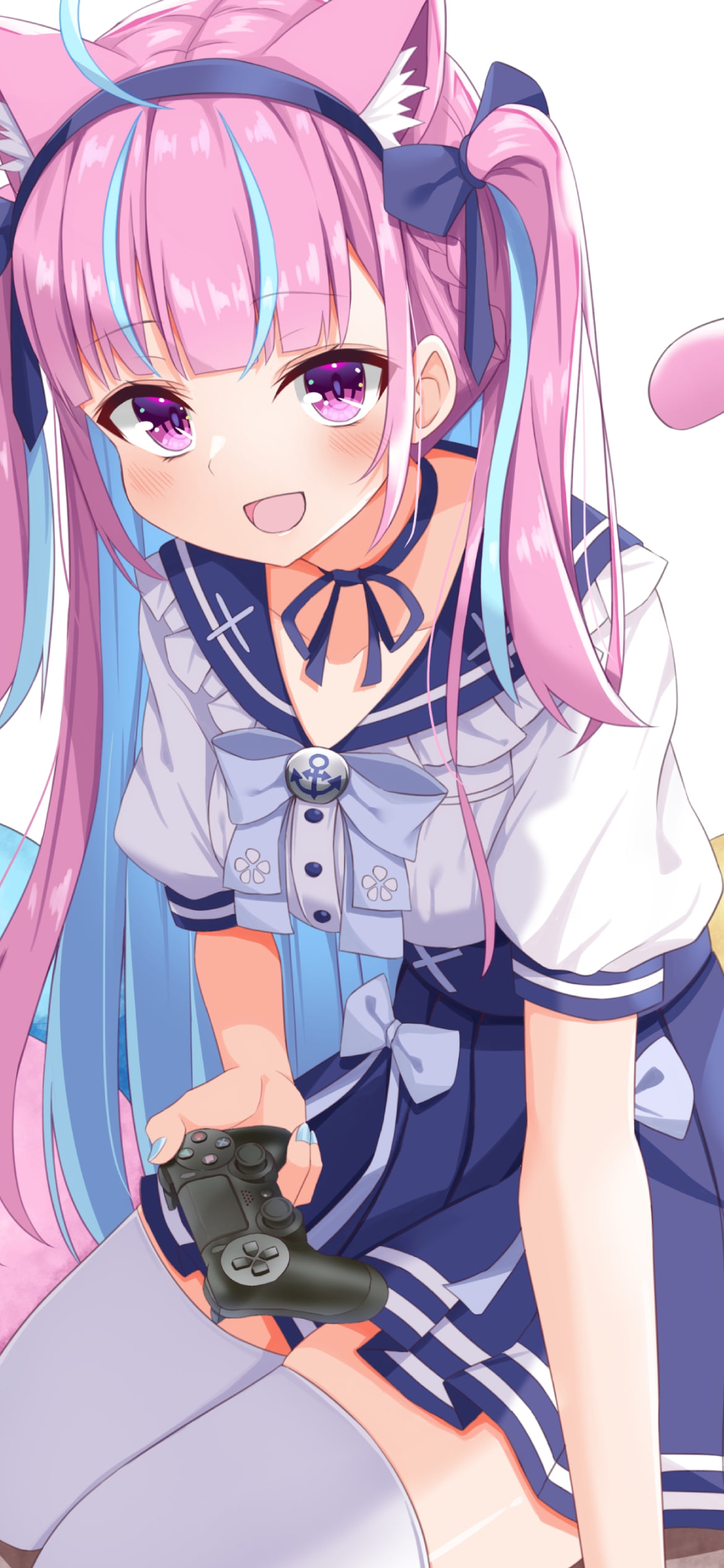 ゲームコントローラーを持つ可愛い湊あくあ / ホロライブ / バーチャルYouTuber / Vtuberの1170 x 2532 / スマホ壁紙