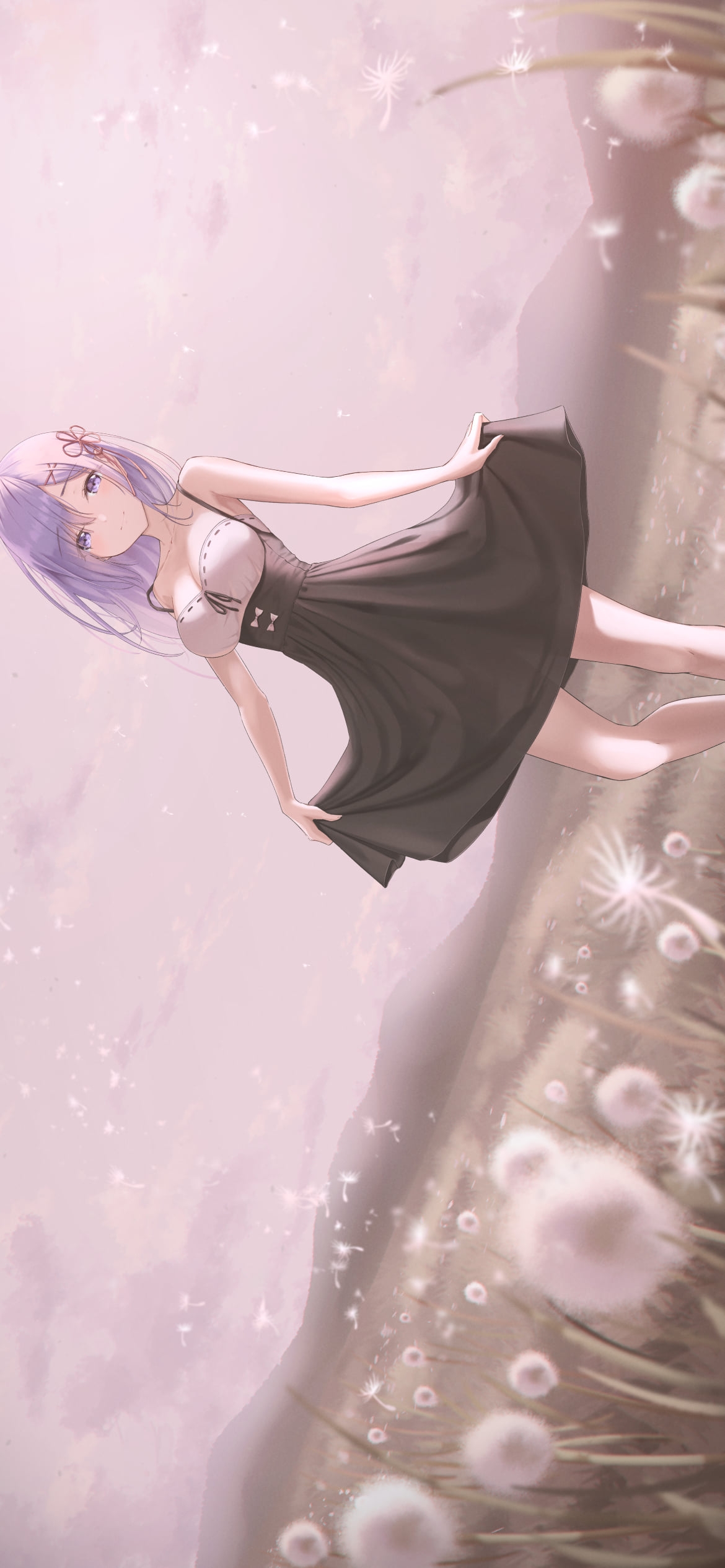 タンポポの綿毛とスカートの裾を持つレム / リゼロ / re:ゼロから始める異世界生活の1170 x 2532 / スマホ壁紙