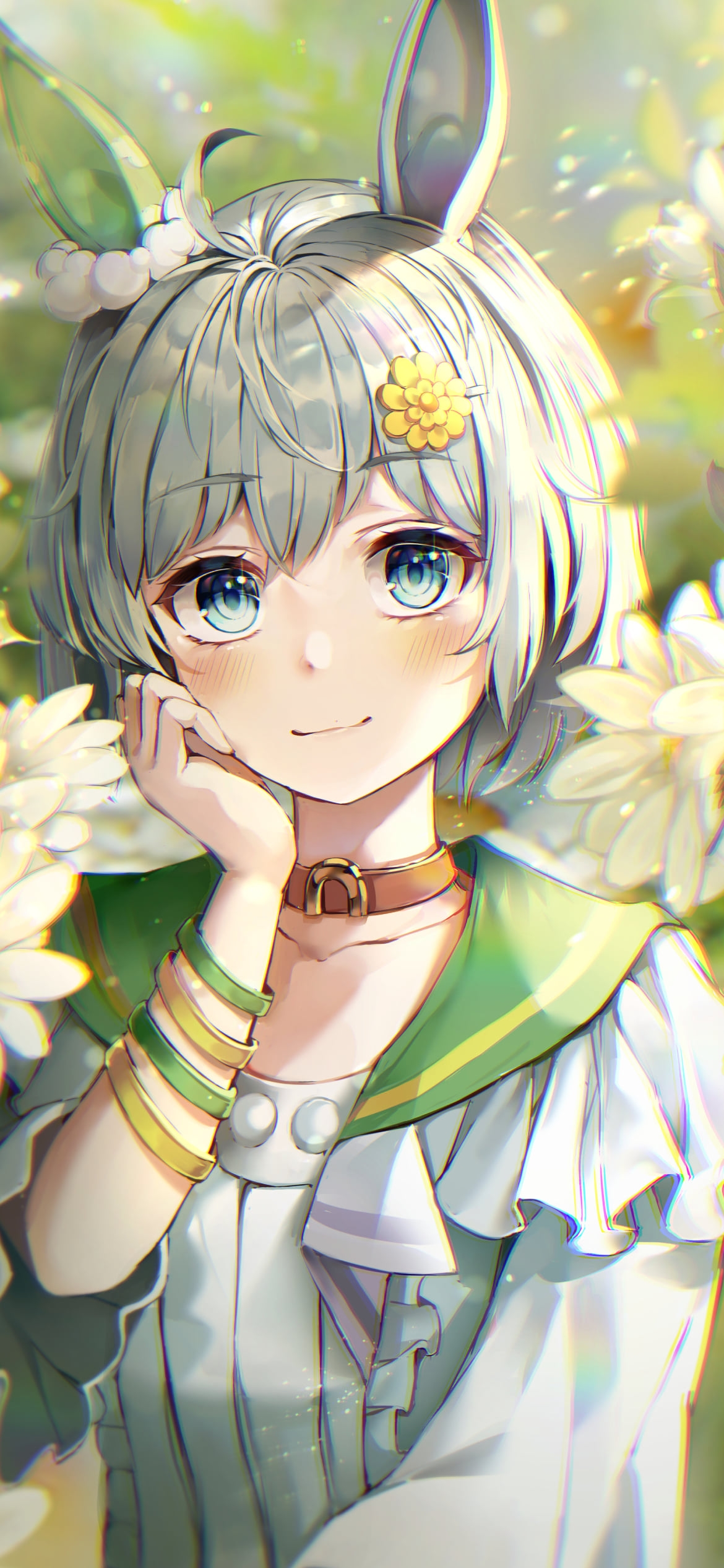 白い花と黄色い蝶と可愛いセイウンスカイ / ウマ娘プリティーダービーの1170 x 2532 / スマホ壁紙