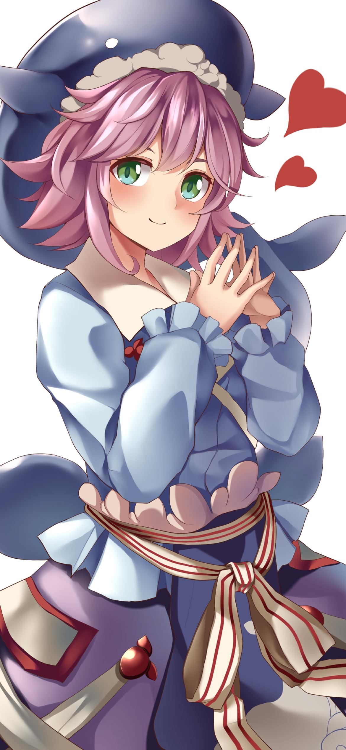両手を合わせて微笑む奥野田美宵 (おくのだみよい) / 東方の1170 x 2532 / スマホ壁紙