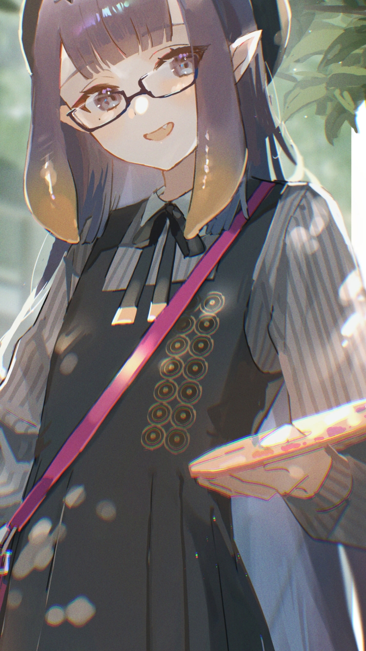 絵具のパレットを持ち微笑む一伊那尓栖 / ホロライブ / バーチャルYouTuber / Vtuberの750 x 1334 / スマホ壁紙