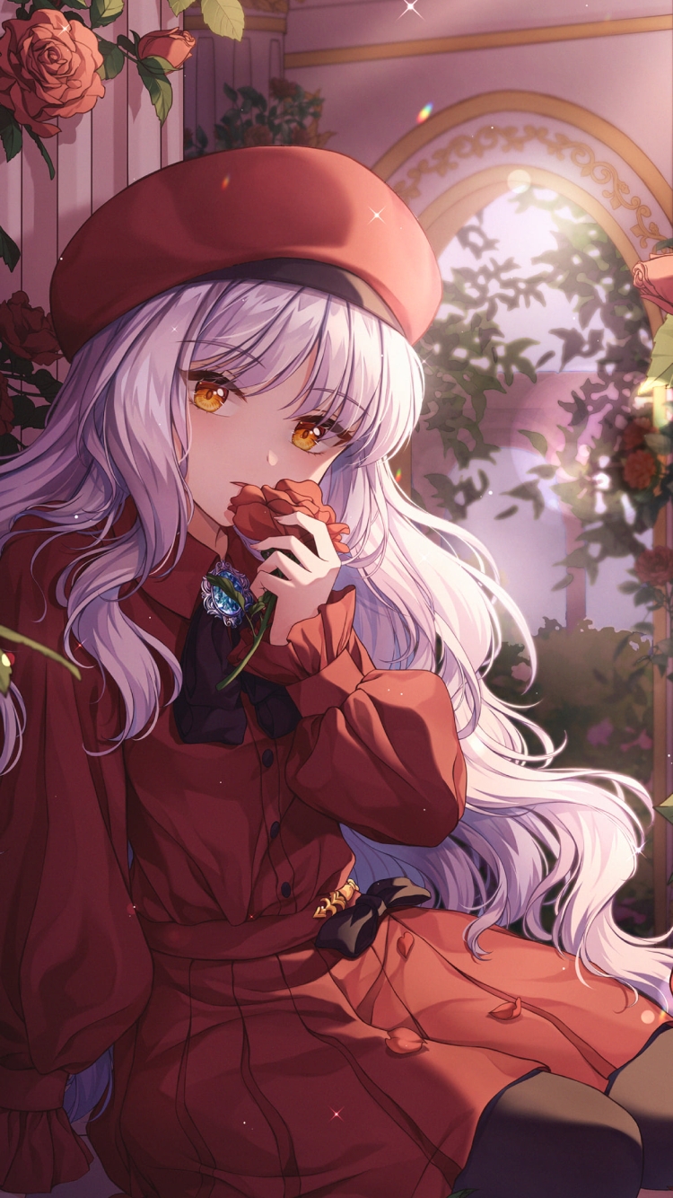 赤い薔薇を持つ可愛いカレン・オルテンシア / fate/grand order / Fate/hollow ataraxiaの750 x 1334 / スマホ壁紙