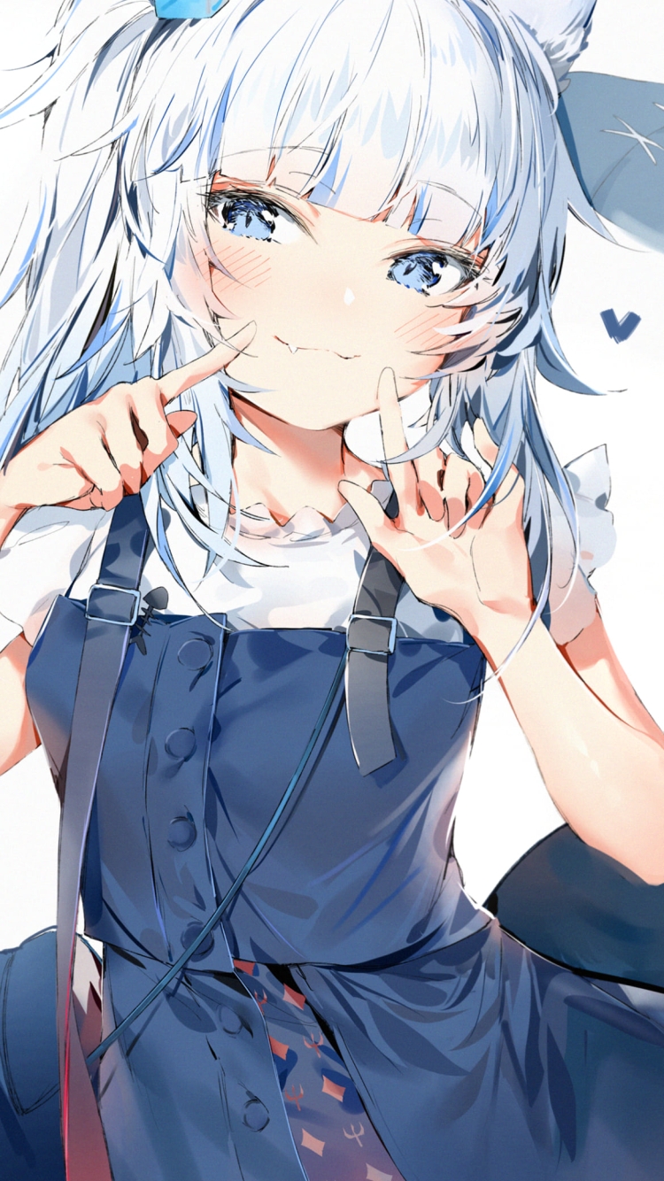 頬っぺたに指をあてて微笑むがうる・ぐら / ホロライブ / バーチャルYouTuber / Vtuberの750 x 1334 / スマホ壁紙