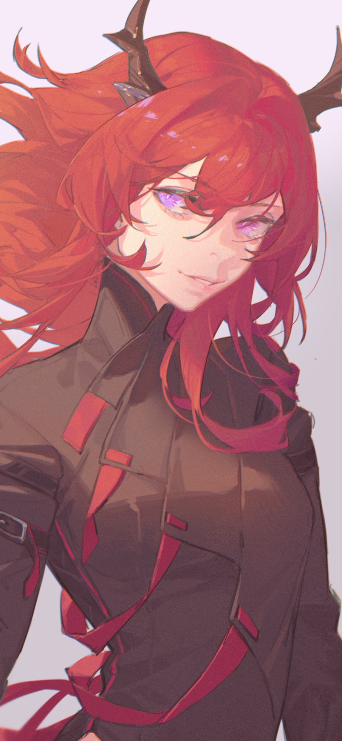 右手で赤い髪を触るスルト / アークナイツの1170 x 2532 / スマホ壁紙